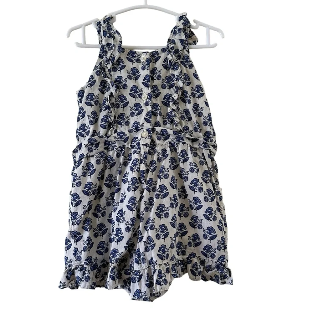 Janie & Jack Toddler Girls One Piece Ruffle Romper Blue & White 18 To 24 Months.